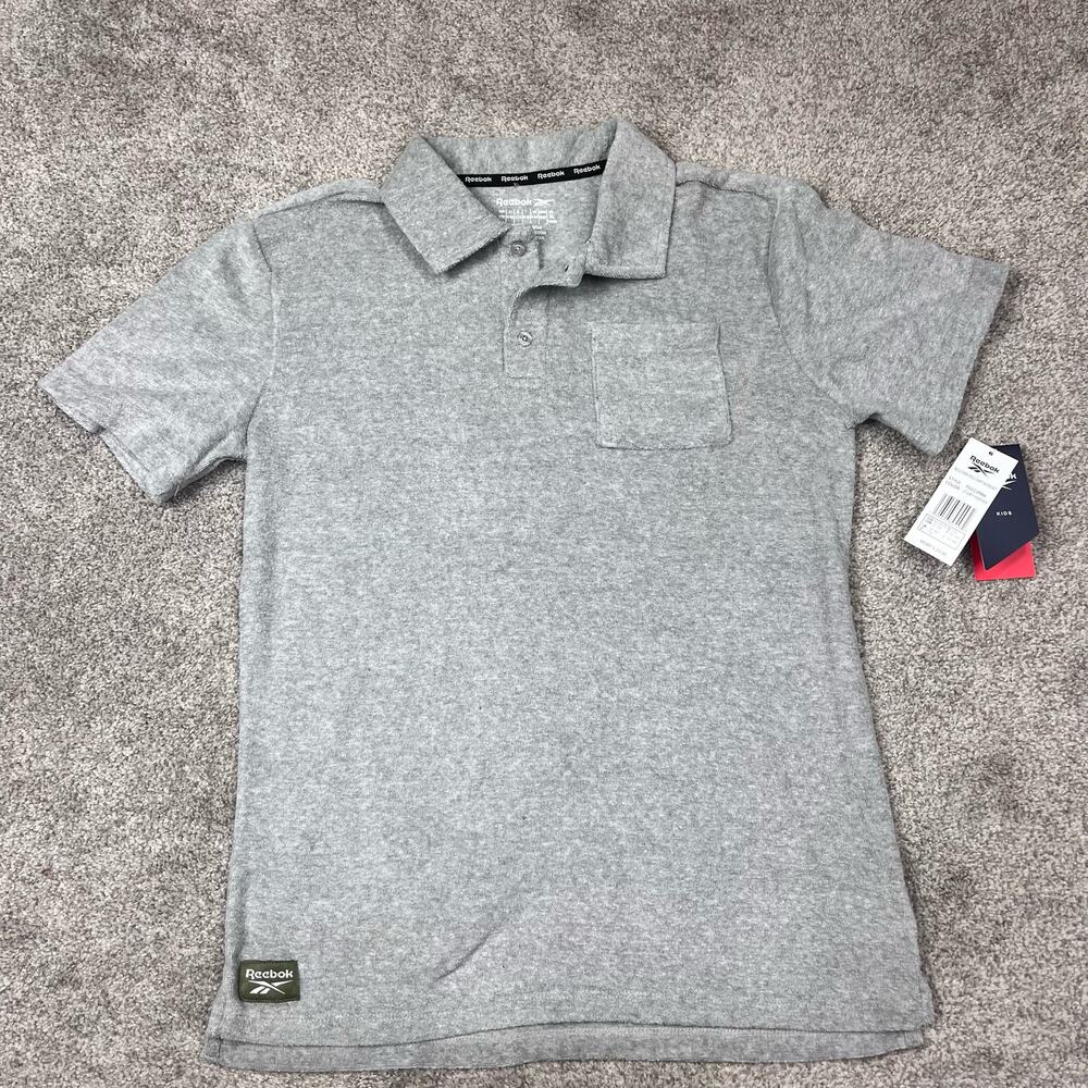 New! Reebok Short Sleeve Grey Terry Polo with front pocket Boys XL